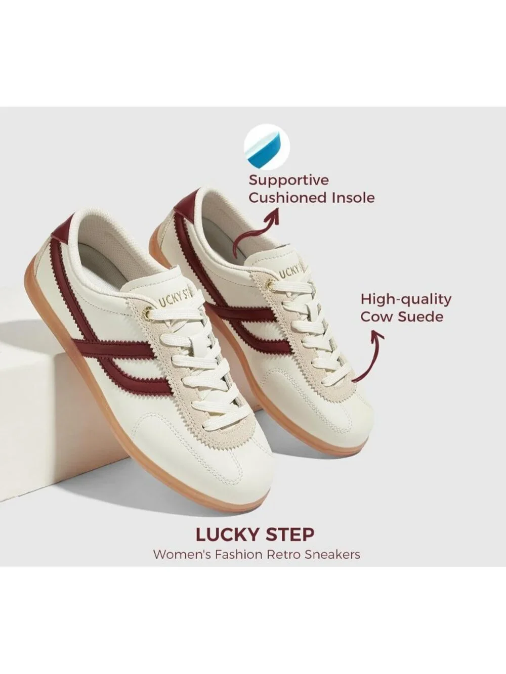 Women's Beige Wine Classic Retro Casual Fashion Gum Sole Running Walking Shoes